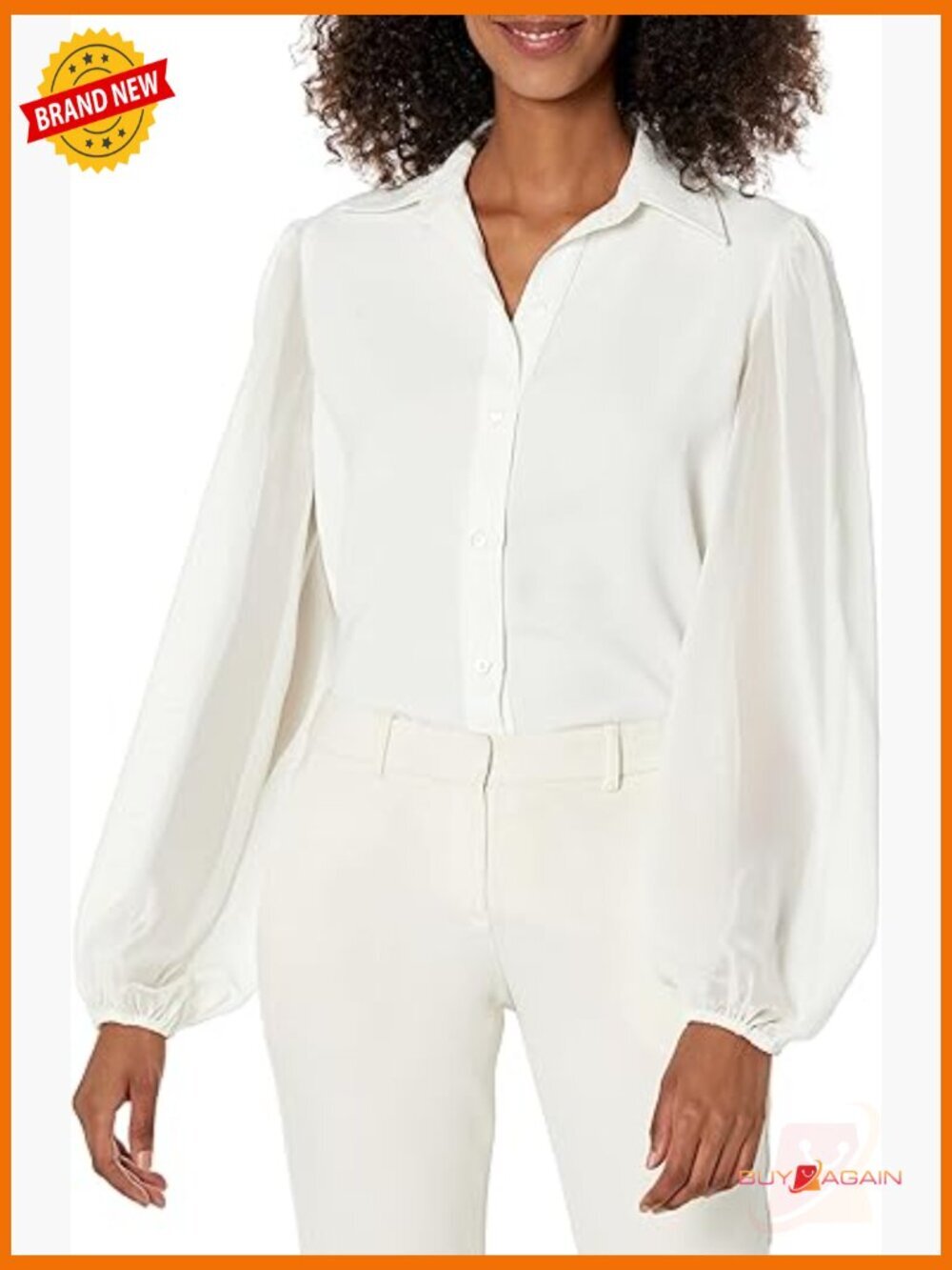 Relaxed Fit Button Front Blouse with Chiffon Sleeves